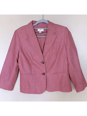 Ann Taylor Loft blazer salmon pink with white contrast stitching pockets Sz 8